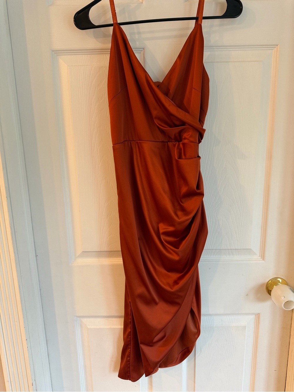Rust Satin Ruched Slip Dress - Brand